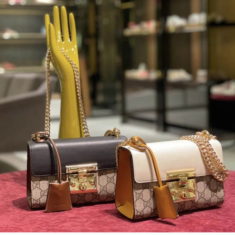 Kitlife Beige and Gucci Padlock Small GG Shoulder Bag White