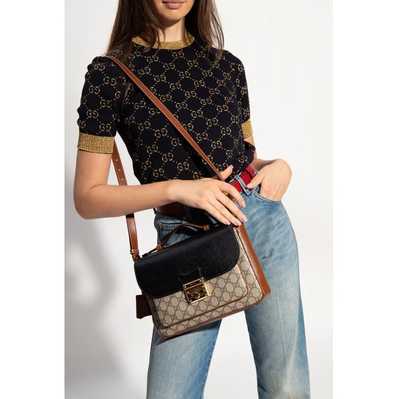 Top lv Goldtoned Gucci Padlock Small Shoulder Bag Black