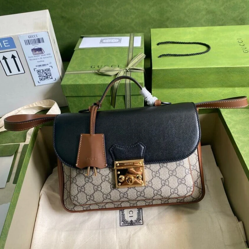 Top lv Goldtoned Gucci Padlock Small Shoulder Bag Black