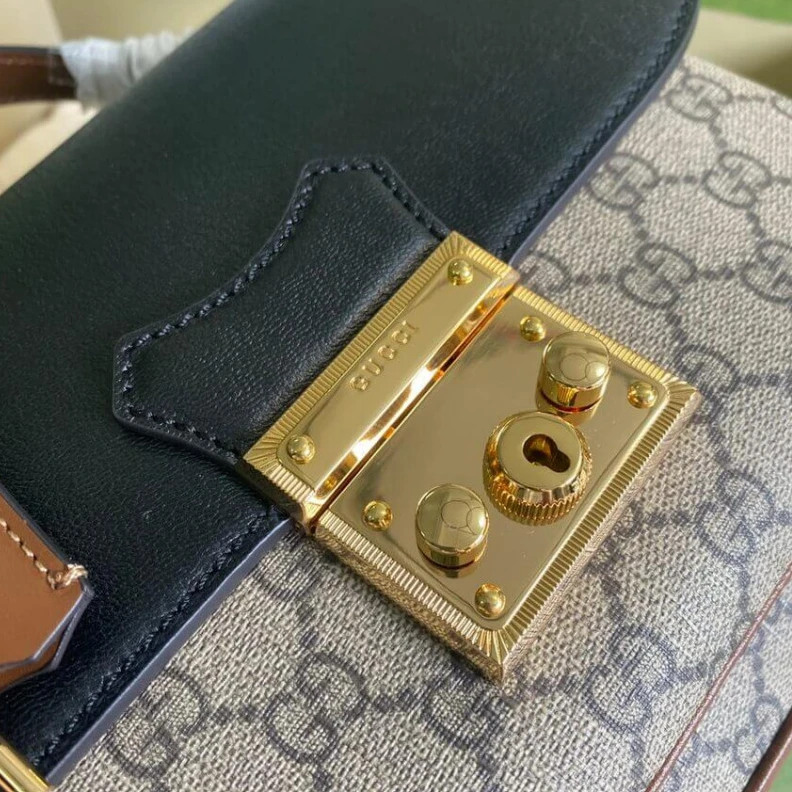 Top lv Goldtoned Gucci Padlock Small Shoulder Bag Black