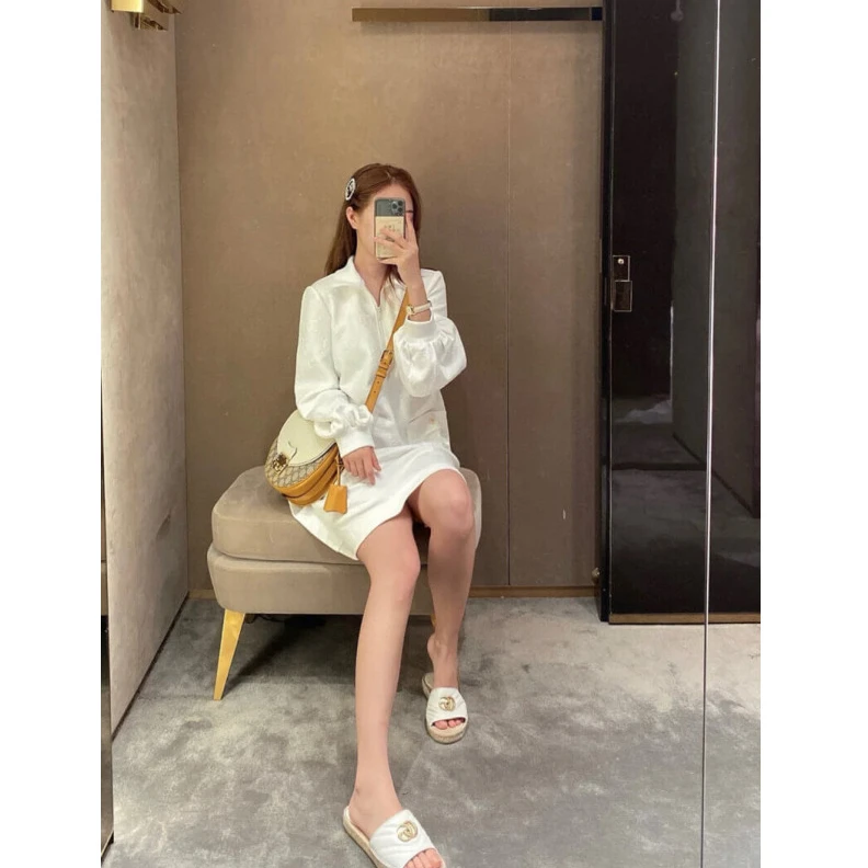 Kitlife Beige and Gucci Padlock Small Shoulder Bag White