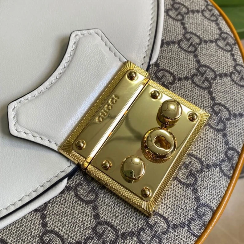 Kitlife Beige and Gucci Padlock Small Shoulder Bag White
