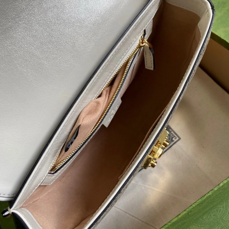 Kitlife Beige and Gucci Padlock Small Shoulder Bag White