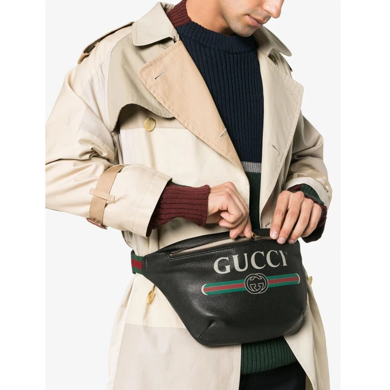 Kitlife ru Inspired b Gucci Print Leather Belt Bag Black