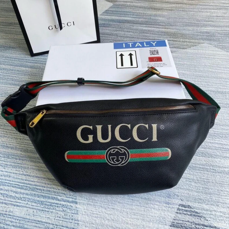 Kitlife ru Inspired b Gucci Print Leather Belt Bag Black