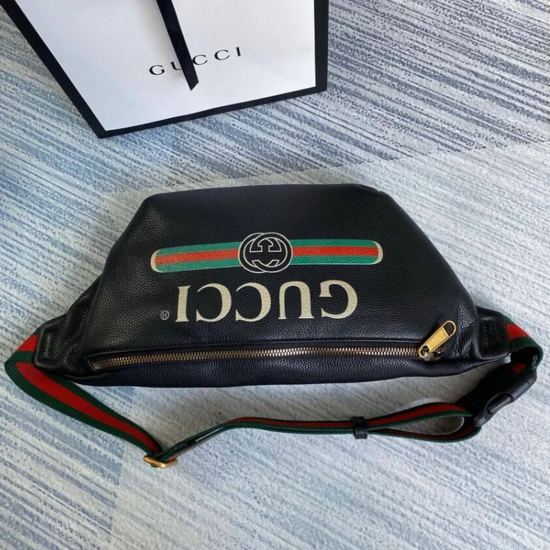 Kitlife ru Inspired b Gucci Print Leather Belt Bag Black