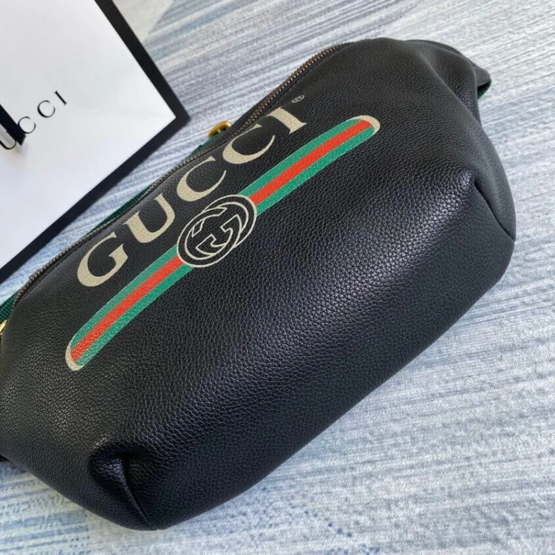 Kitlife ru Inspired b Gucci Print Leather Belt Bag Black
