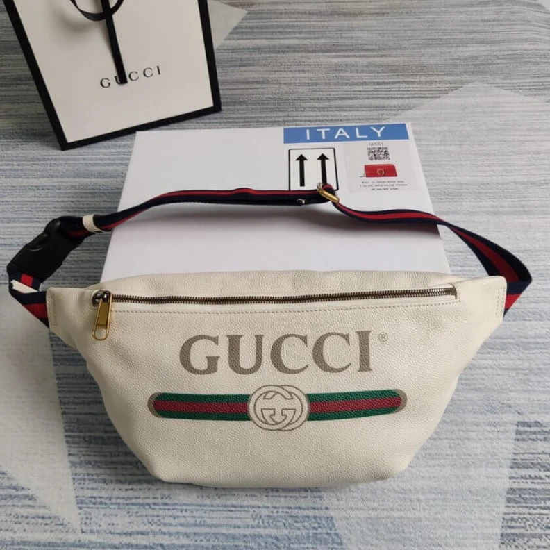 Kitlife W28cm x H Gucci Print Leather Belt Bag White