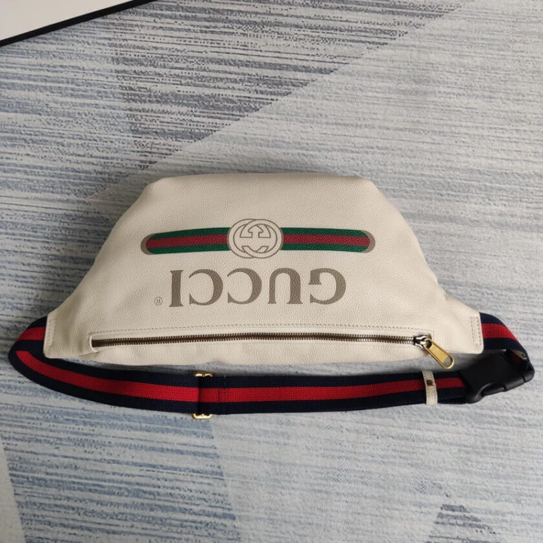 Kitlife W28cm x H Gucci Print Leather Belt Bag White