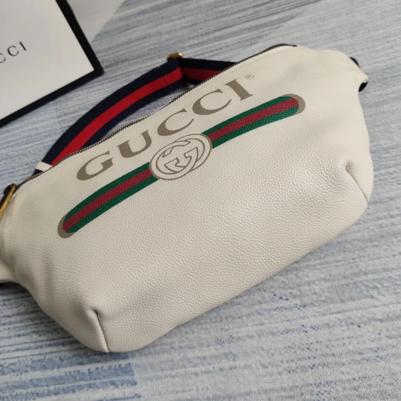 Kitlife W28cm x H Gucci Print Leather Belt Bag White