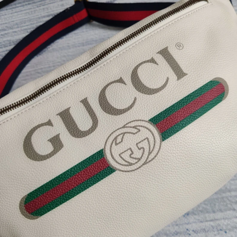 Kitlife W28cm x H Gucci Print Leather Belt Bag White