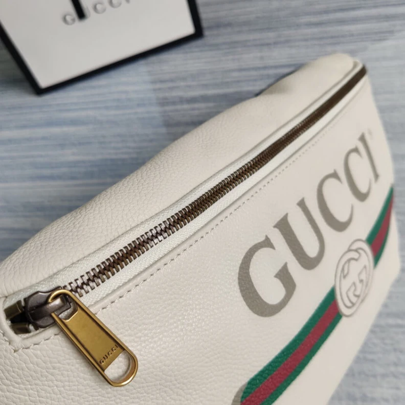 Kitlife W28cm x H Gucci Print Leather Belt Bag White