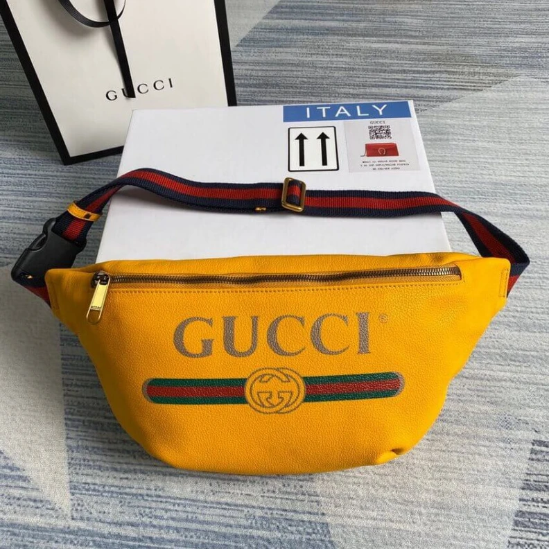 Gucci Print Leather Belt Bag Yellow