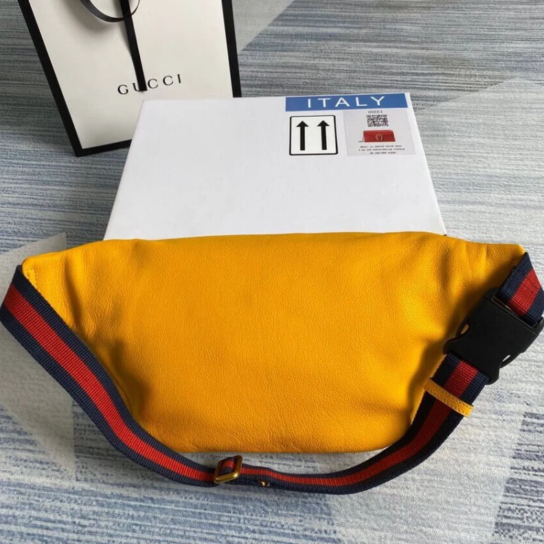 Replica bag Gucci Print Leather Belt Bag Yellow