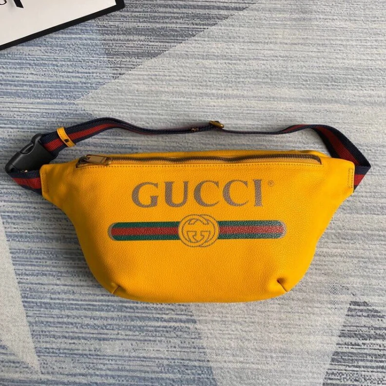 Replica bag Gucci Print Leather Belt Bag Yellow