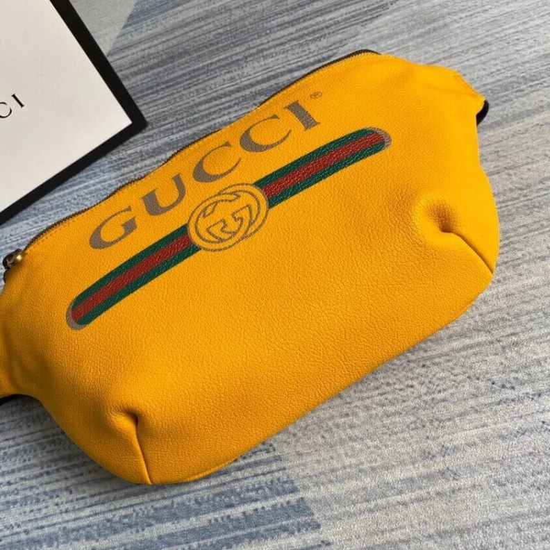 Replica bag Gucci Print Leather Belt Bag Yellow