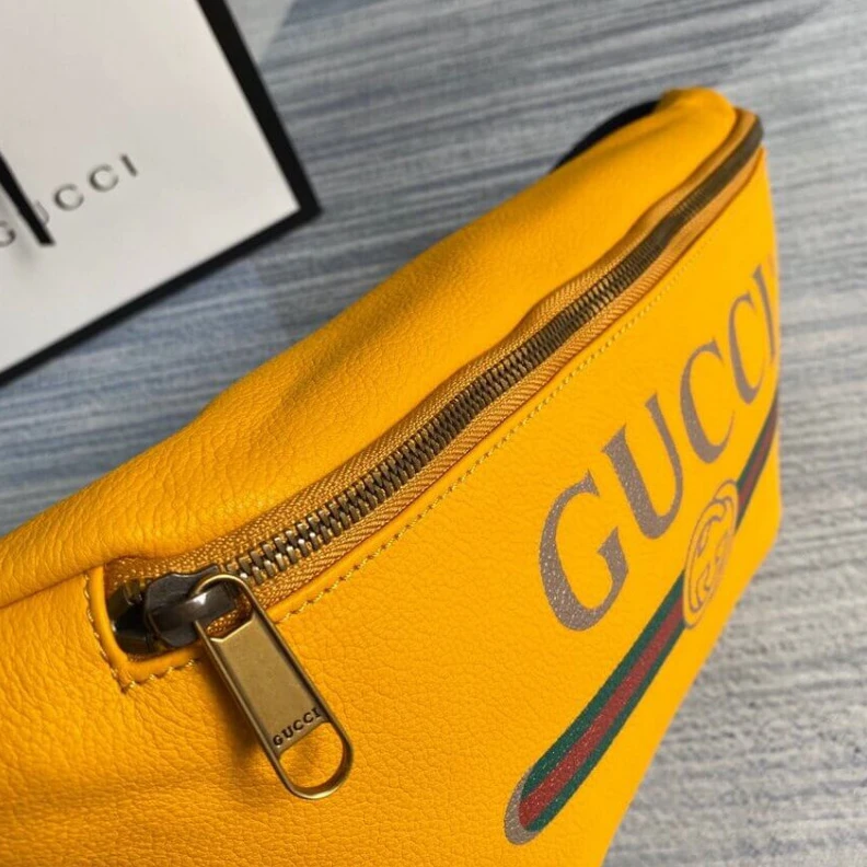 Replica bag Gucci Print Leather Belt Bag Yellow