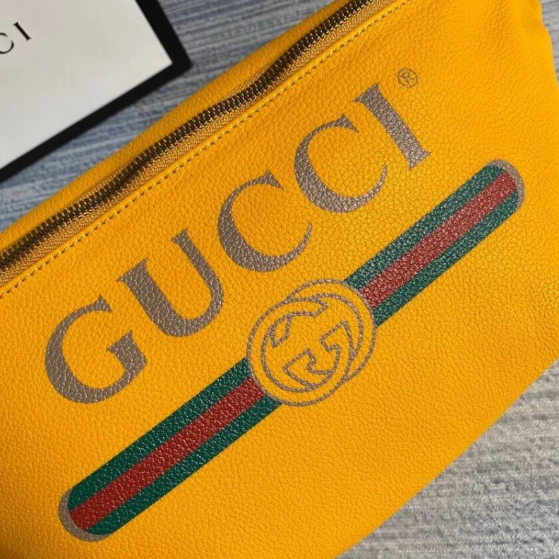 Replica bag Gucci Print Leather Belt Bag Yellow