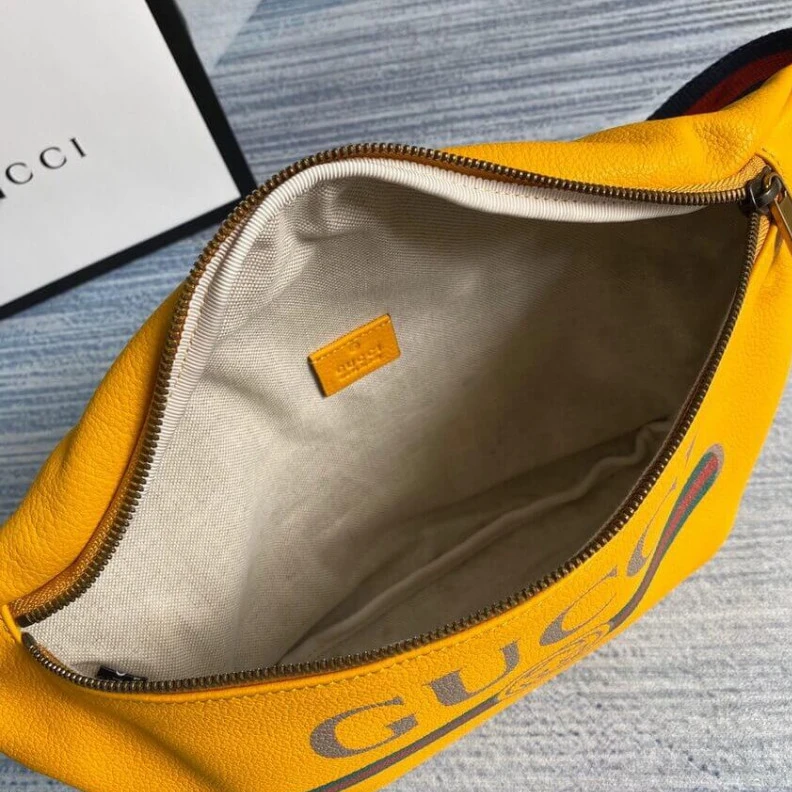 Replica bag Gucci Print Leather Belt Bag Yellow