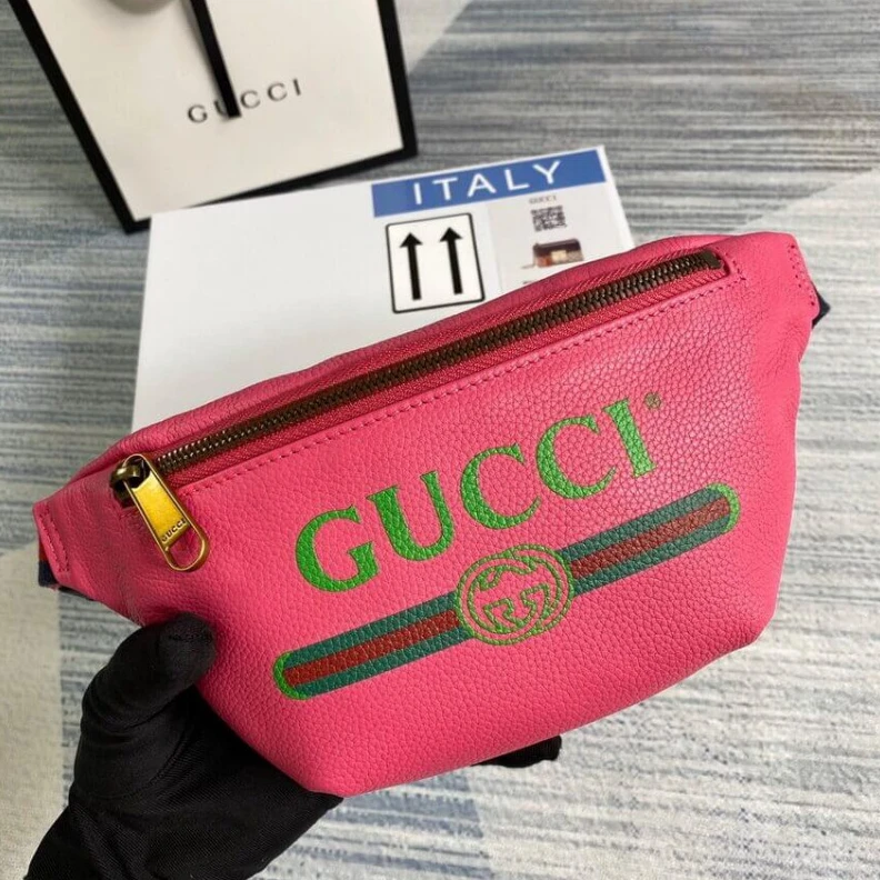Top lv Brass har Gucci Print Small Belt Bag Waist Body Rose Red