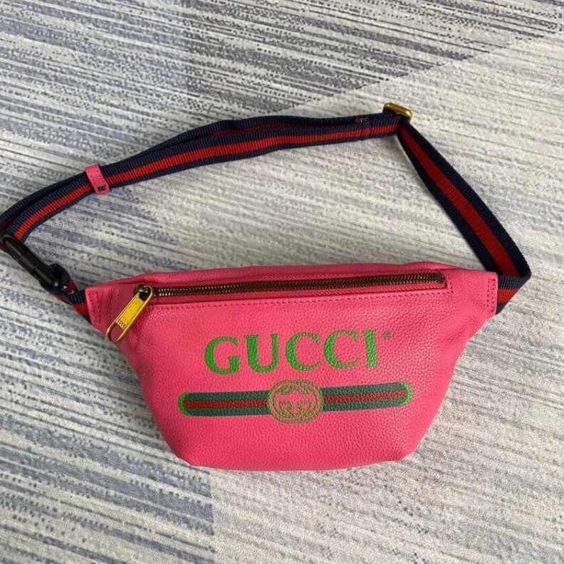 Top lv Brass har Gucci Print Small Belt Bag Waist Body Rose Red