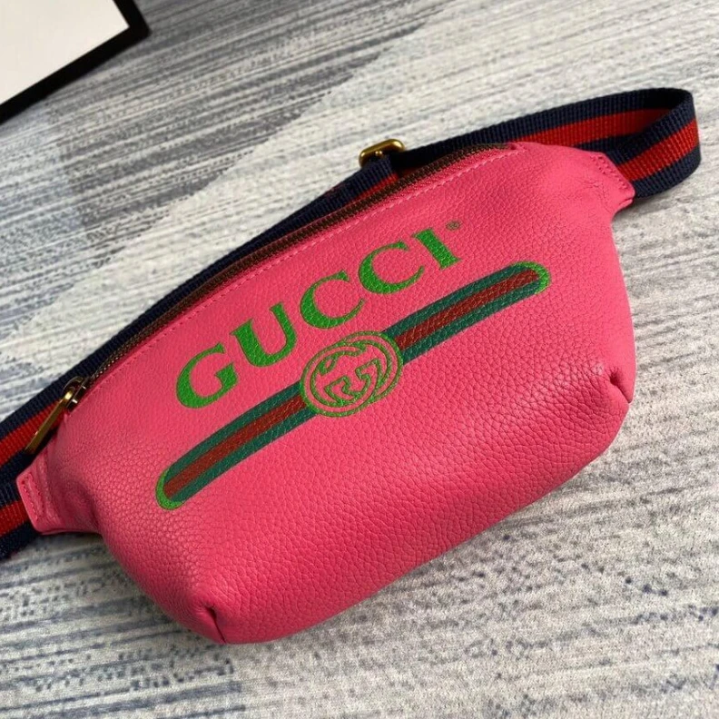 Top lv Brass har Gucci Print Small Belt Bag Waist Body Rose Red