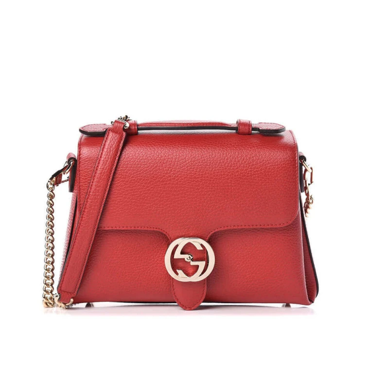 6.25cm (a Gucci Red Leather Interlocking GG Clasp Convertible Bag