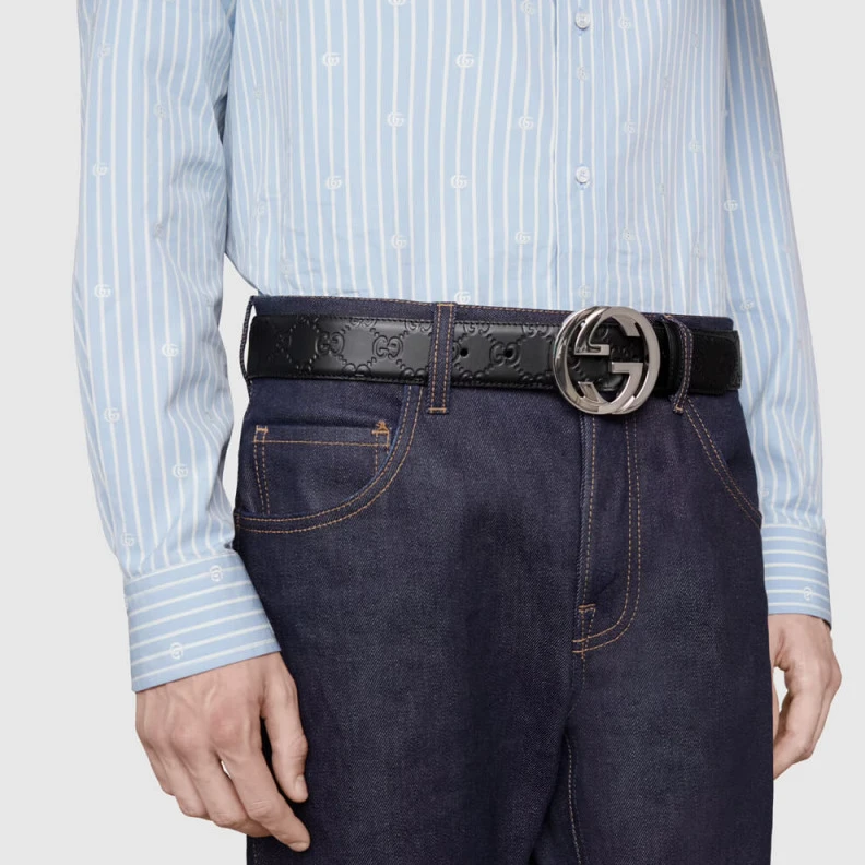 Lv belts replica Interlock Gucci Signature Leather 40mm Belt Black
