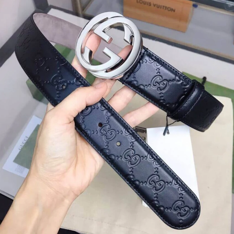 Lv belts replica Interlock Gucci Signature Leather 40mm Belt Black