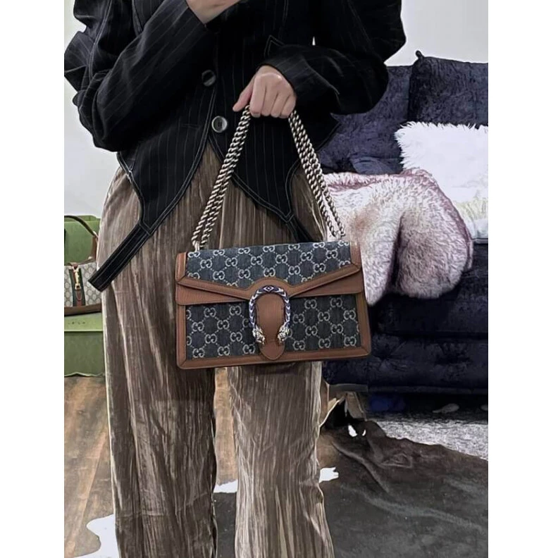 Top lv A message Gucci Small Dionysus Shoulder Bag in Blue Jacquard Denim