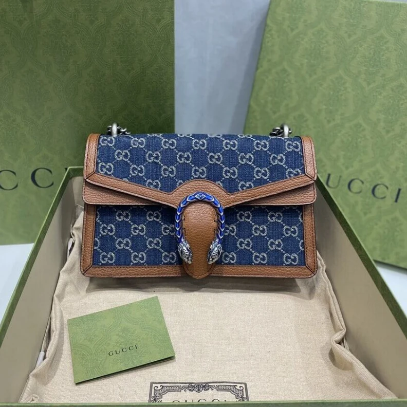 Top lv A message Gucci Small Dionysus Shoulder Bag in Blue Jacquard Denim