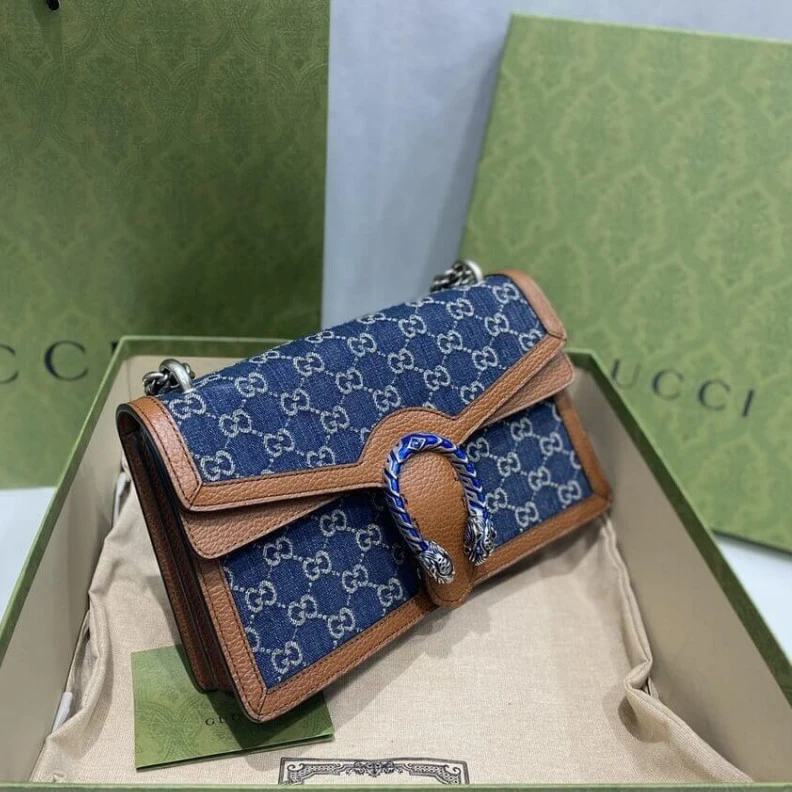 Top lv A message Gucci Small Dionysus Shoulder Bag in Blue Jacquard Denim