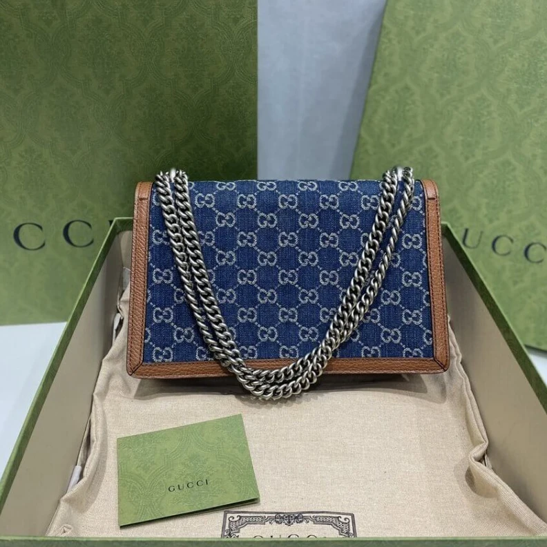 Top lv A message Gucci Small Dionysus Shoulder Bag in Blue Jacquard Denim