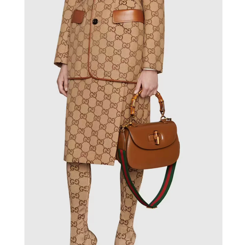 Top lv Gucci Small Top Handle Bag with Bamboo Cuir