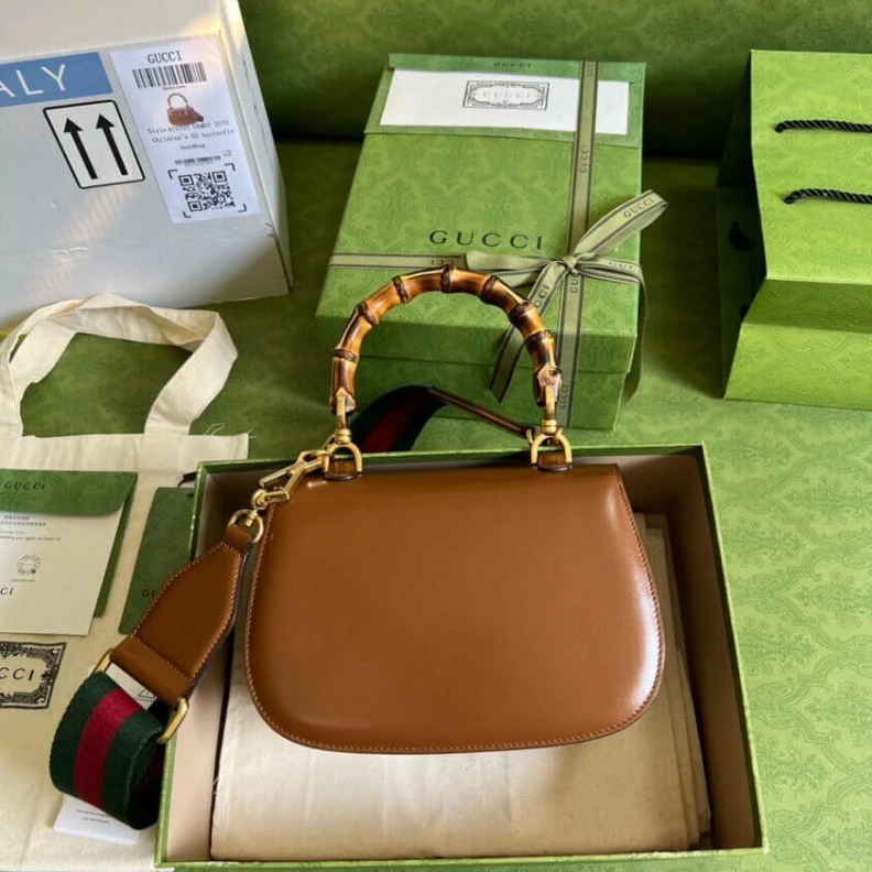 Top lv Gucci Small Top Handle Bag with Bamboo Cuir