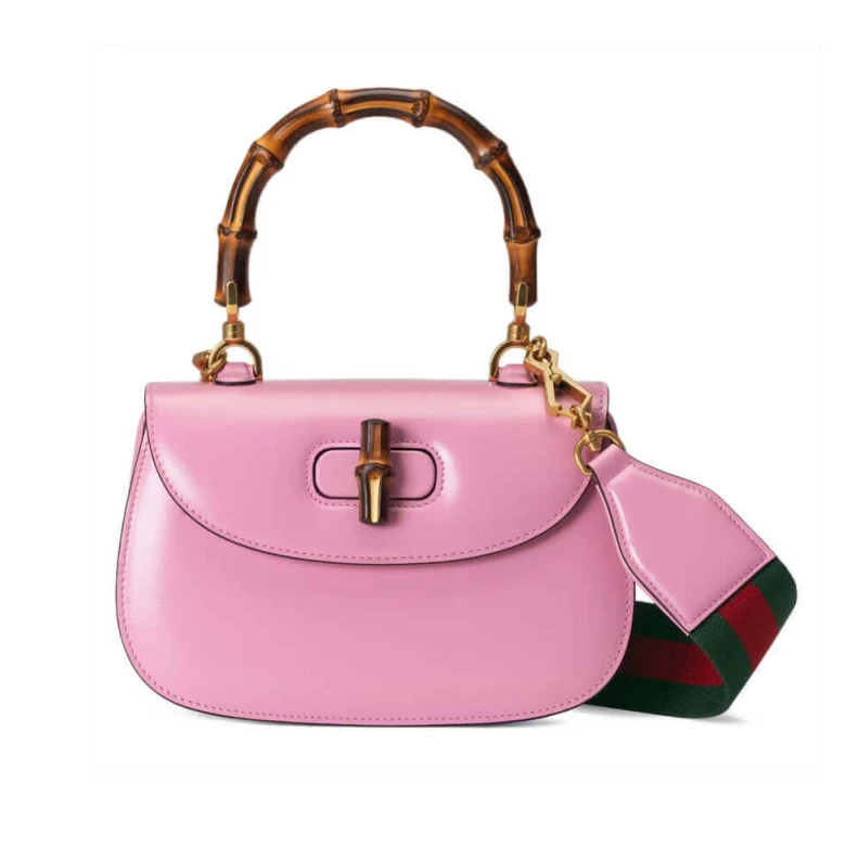 Web strap Gucci Small Top Handle Bag with Bamboo Pink
