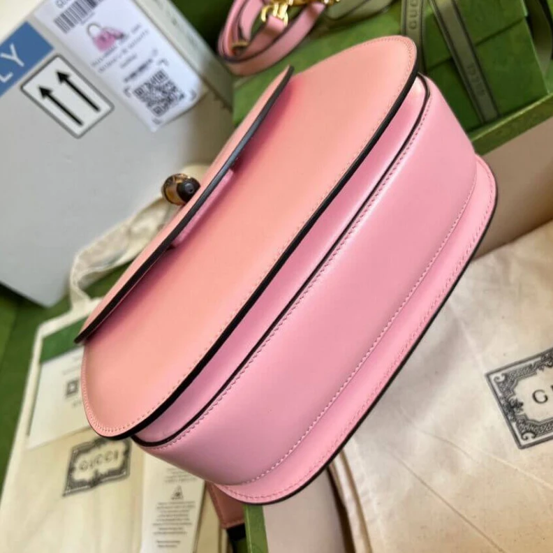 Replica bag Web strap Gucci Small Top Handle Bag with Bamboo Pink