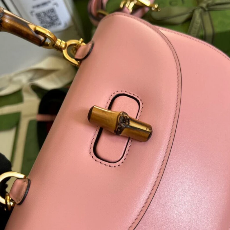 Replica bag Web strap Gucci Small Top Handle Bag with Bamboo Pink