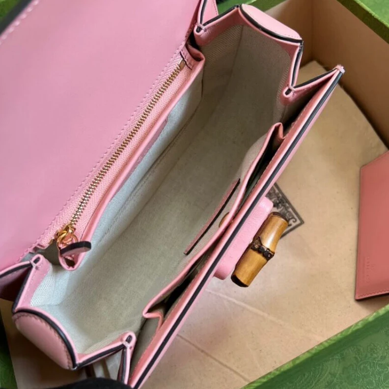Replica bag Web strap Gucci Small Top Handle Bag with Bamboo Pink