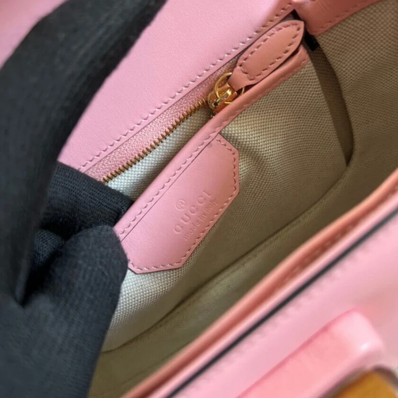 Replica bag Web strap Gucci Small Top Handle Bag with Bamboo Pink