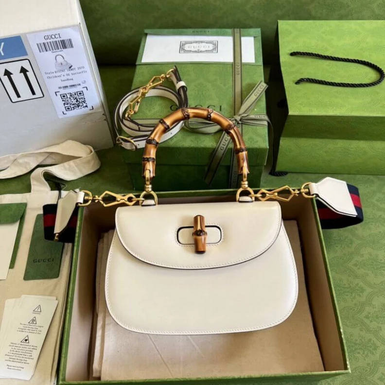 Replica bags Gucci Small Top Handle Bag with Bamboo White