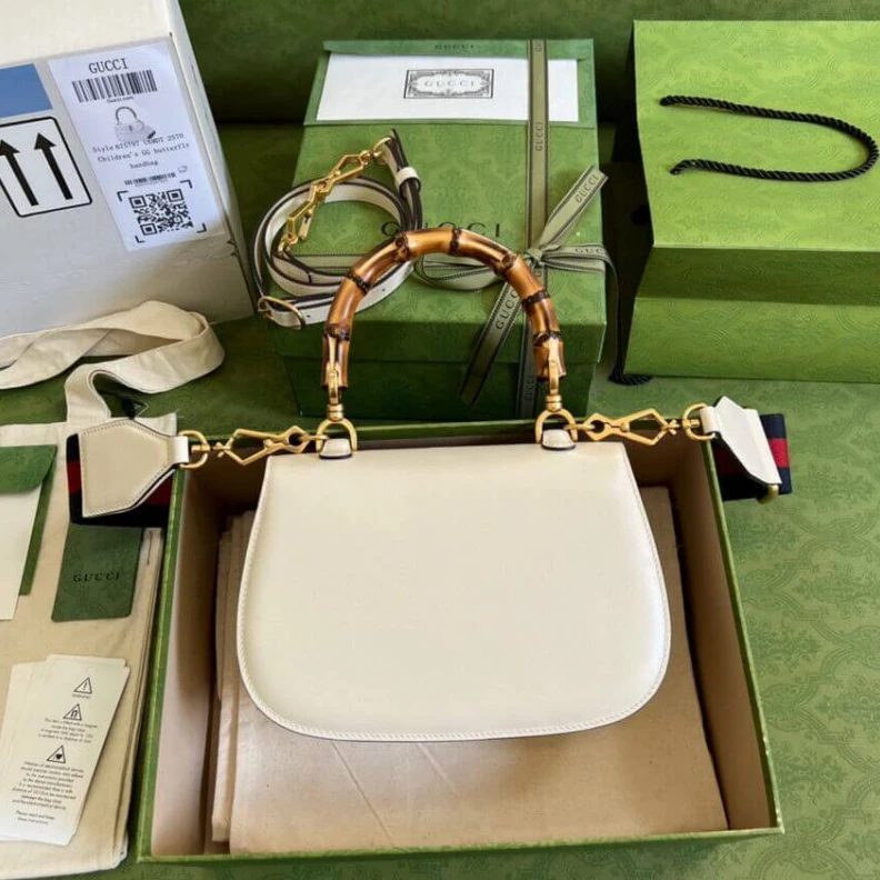Replica bags Gucci Small Top Handle Bag with Bamboo White