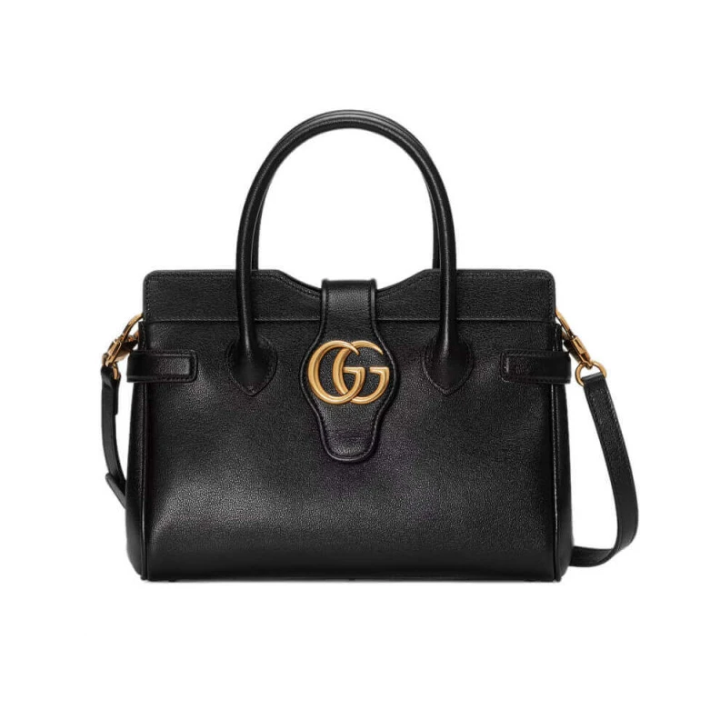 Double G Gucci Small Top Handle Bag with Double G in Black Leather