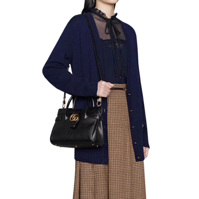 Louis vuitton locations Double G Gucci Small Top Handle Bag with Double G in Black Leather