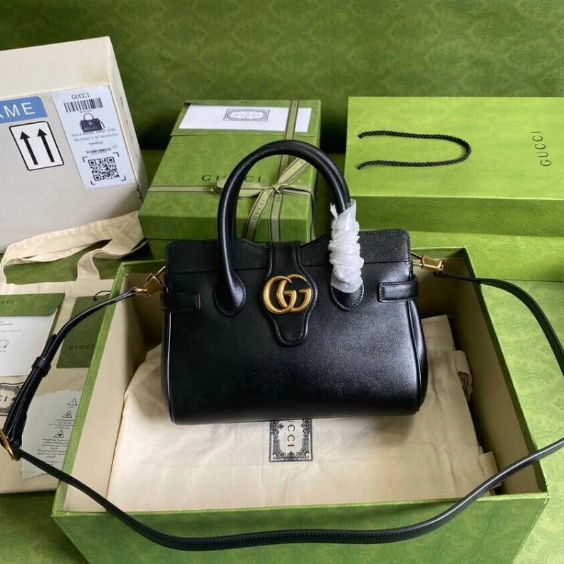 Louis vuitton locations Double G Gucci Small Top Handle Bag with Double G in Black Leather