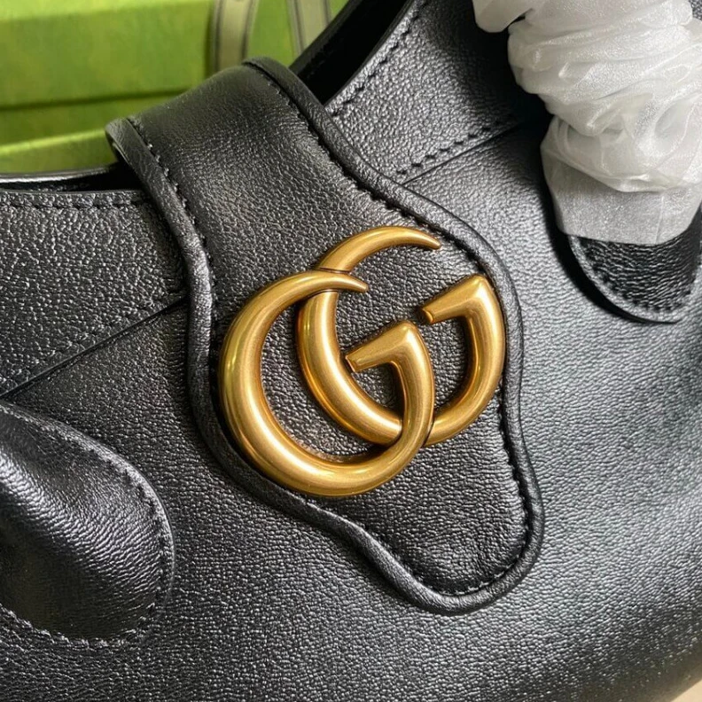 Louis vuitton locations Double G Gucci Small Top Handle Bag with Double G in Black Leather