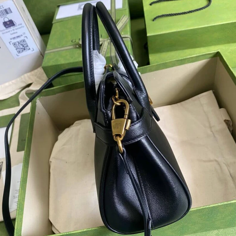 Louis vuitton locations Double G Gucci Small Top Handle Bag with Double G in Black Leather