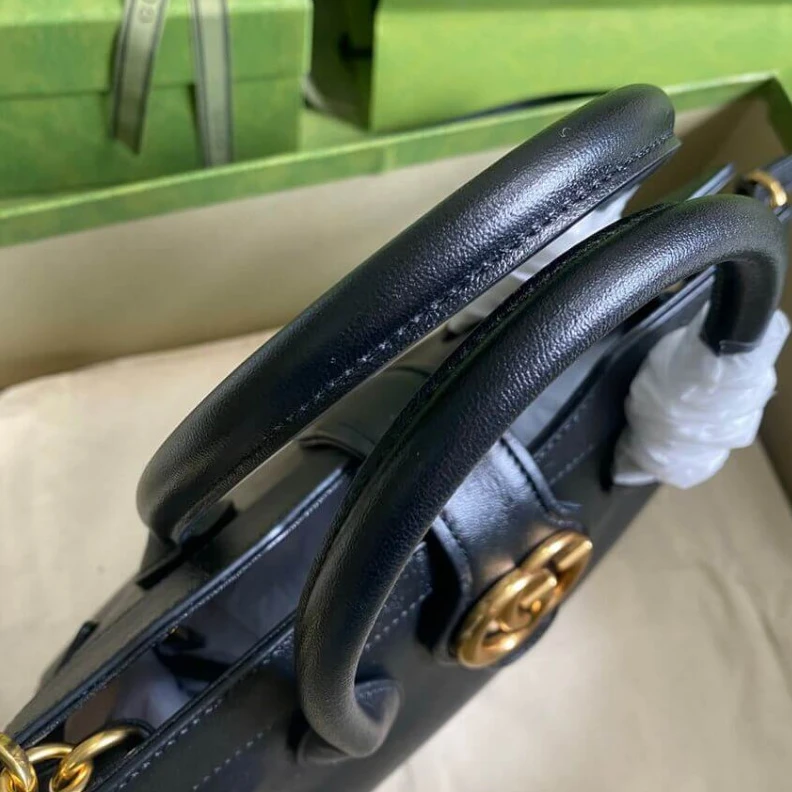 Louis vuitton locations Double G Gucci Small Top Handle Bag with Double G in Black Leather