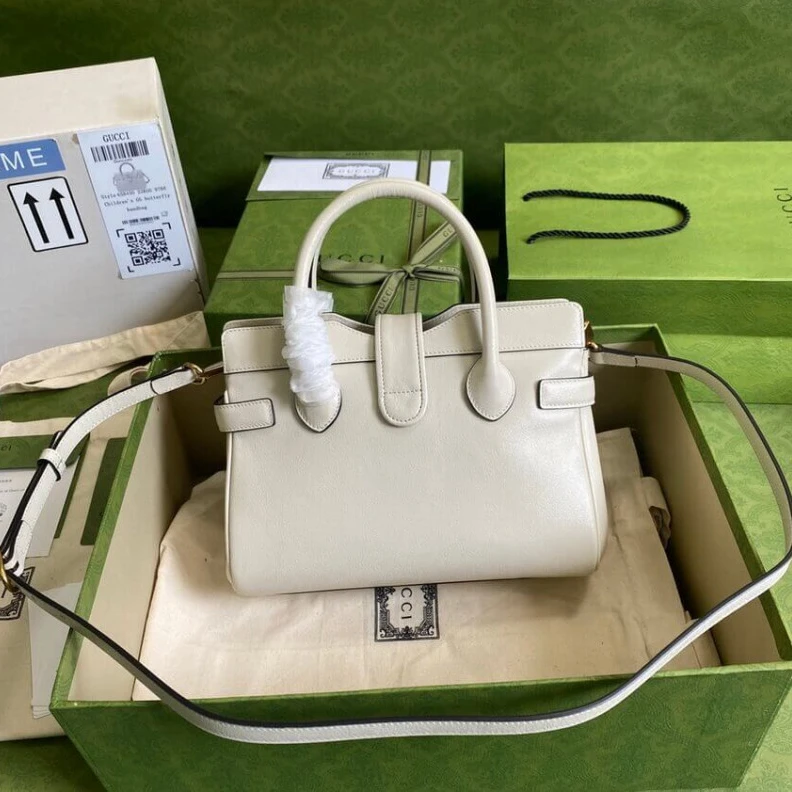 Top lv Microfibe Gucci Small Top Handle Bag with Double G in White Leather
