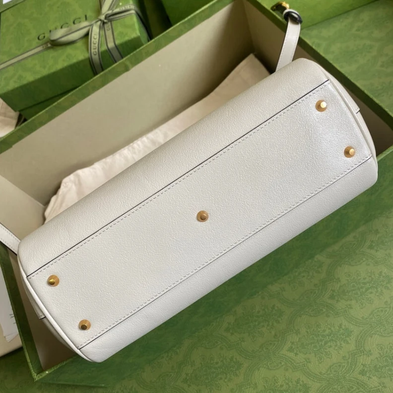 Top lv Microfibe Gucci Small Top Handle Bag with Double G in White Leather